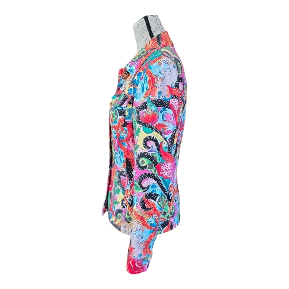 Escada Pink White Multicolor Floral Ocean Wave Vintage Button Up Blazer S - Picture 3 of 9